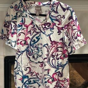 Chico's White and Pink Floral Short Sleeve Top